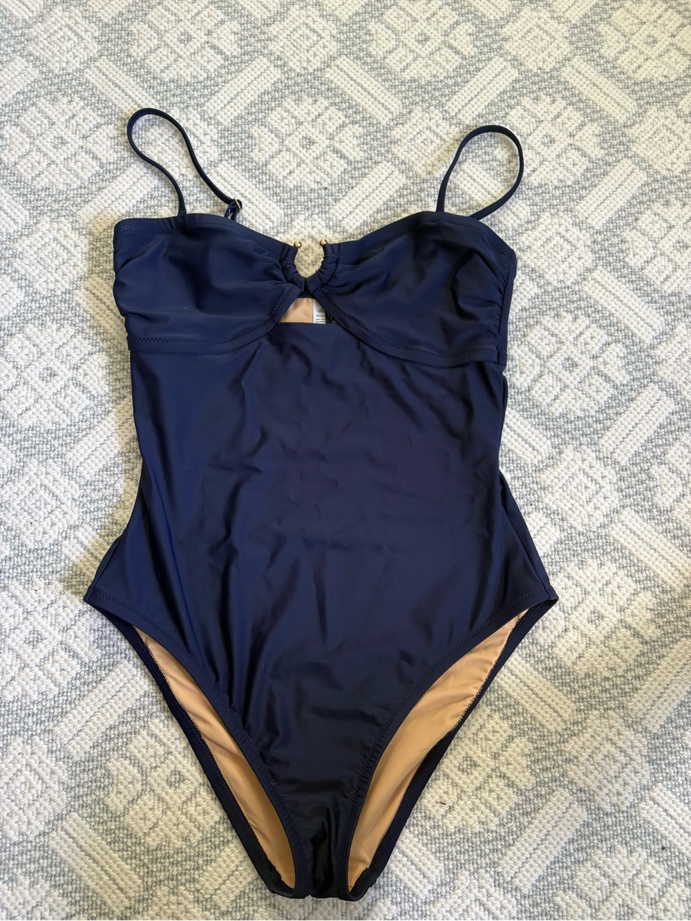 J. Crew Dark Navy One-Piece Swimsuit with Twist Ring